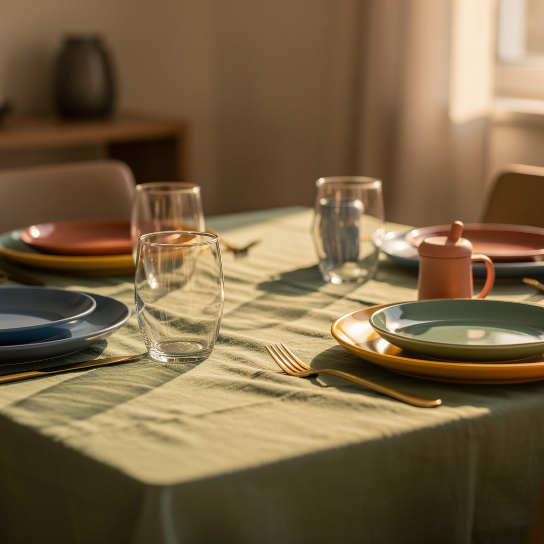 Kindglas glasses on a family dinner table